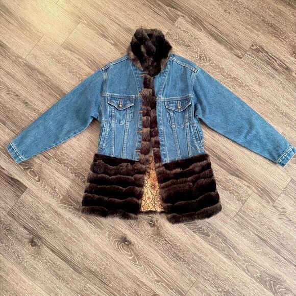 Tasha Polizzi Denim Jacket with Rich Brown Fur Accents - Picture 1 of 10